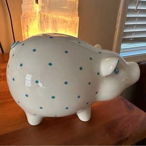 Ceramic Piggy Bank with Blue Polka Dots